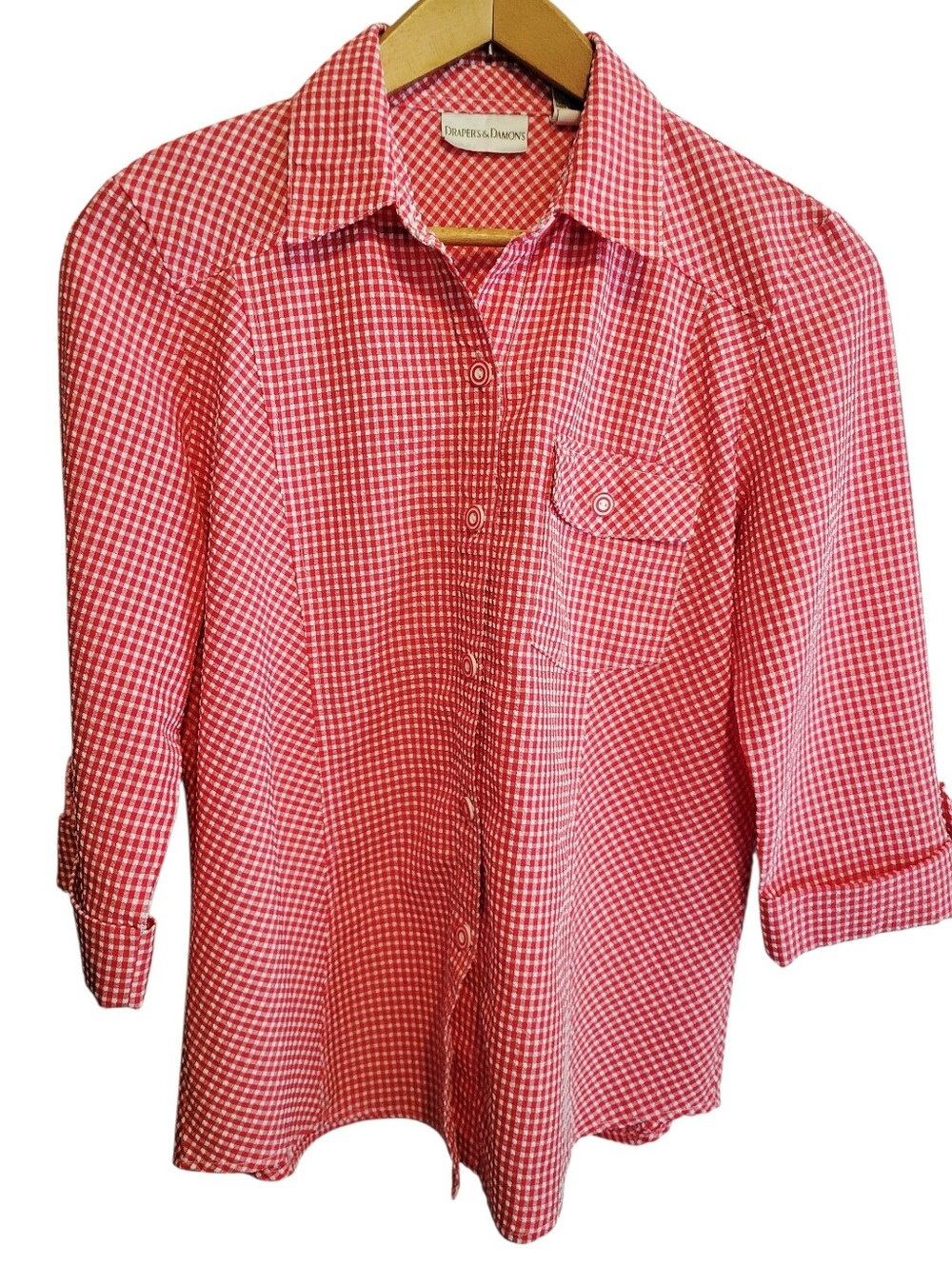 Vintage Drapers & Damons red & white gingham checkered button-up shirt Size M